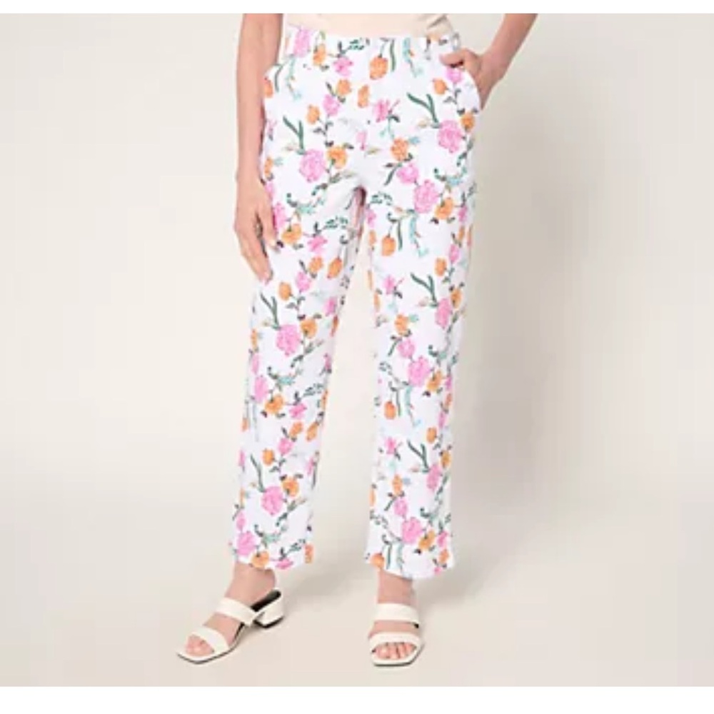 Susan Graver Regular Printed Denim Full Leg Ankle Jean Womens Size 12 Floral QVC